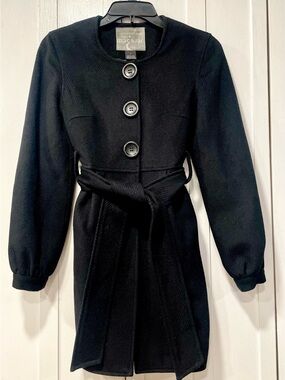 Mac & Jac Black Wool Blend Belted Pea Coat Jacket 70% Wool 10% Angora Size 2